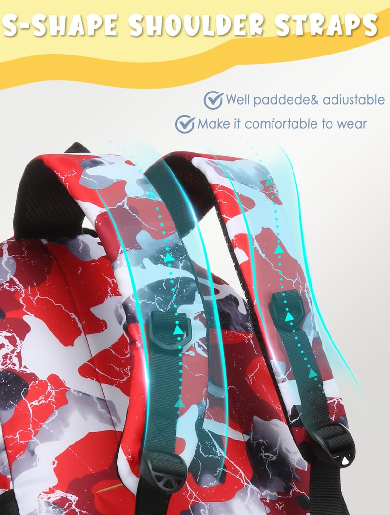 BLUEFAIRY Kids Backpack for Boys and Girls Elementary Primary Middle School Bags Back to School Bookbags Mochila Escolares para NiÃƒÂ±as 17 Inch Aged 8-10 Camo Red - Image 4